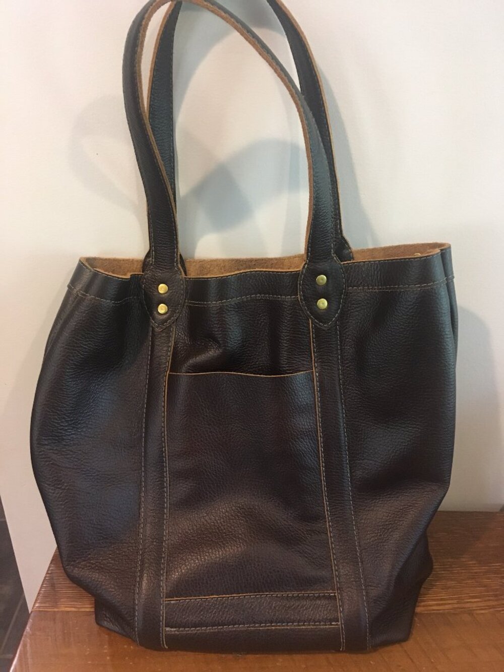 Cora Leather Co. Brown Leather Tote w Reinforced Handles